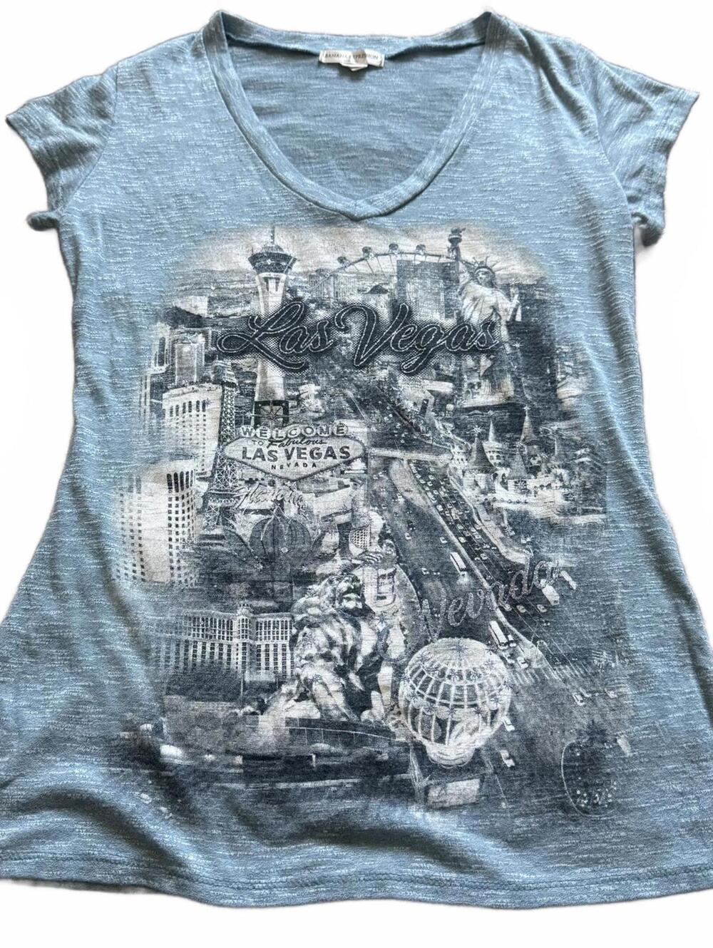 Banana Expression Las Vegas Graphic V-Neck Tee Blue L